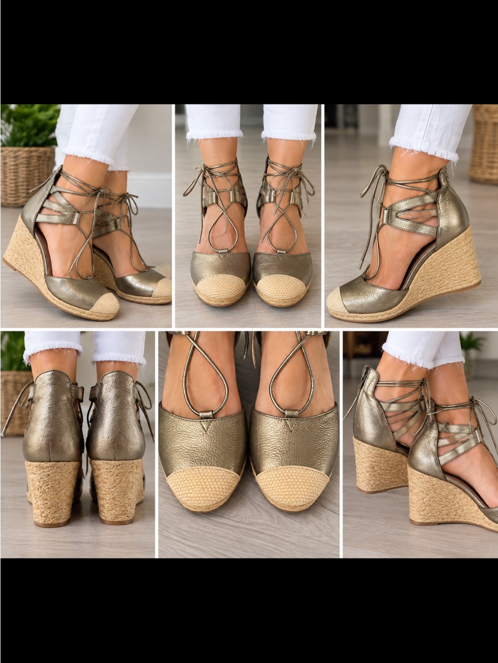 Vionic Metallic Gold Lace-Up Peep Toe Heels